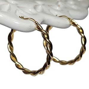 Vintage 14k Gold Twisted Rope Hoop Earrings 40mm